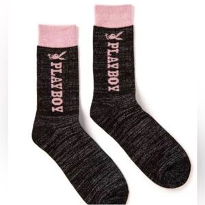 PLAYBOY Black and Pink Glittery Logo Crew Socks- NWT